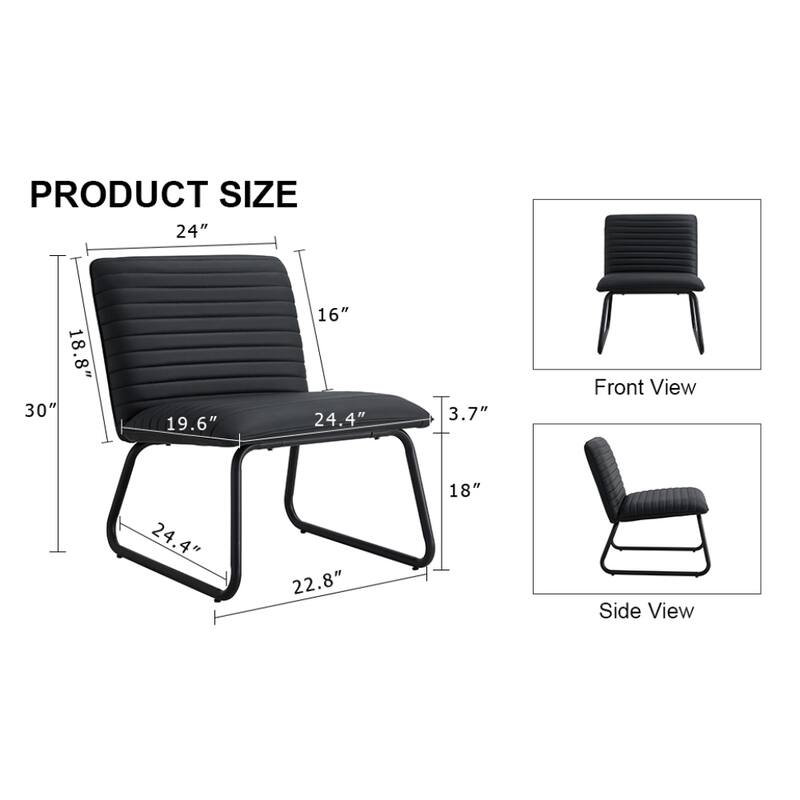 22 in.W Armless Sofa Chair with PU Backrest Paired with Metal Legs