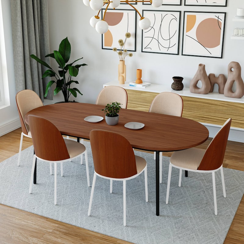 LeisureMod Tule Dining Chair with Upholstered Seat and White Steel Frame, Set of 4