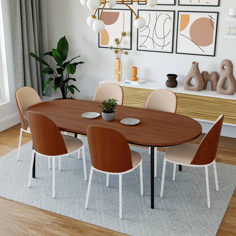 LeisureMod Tule Dining Chair with Upholstered Seat and White Steel Frame