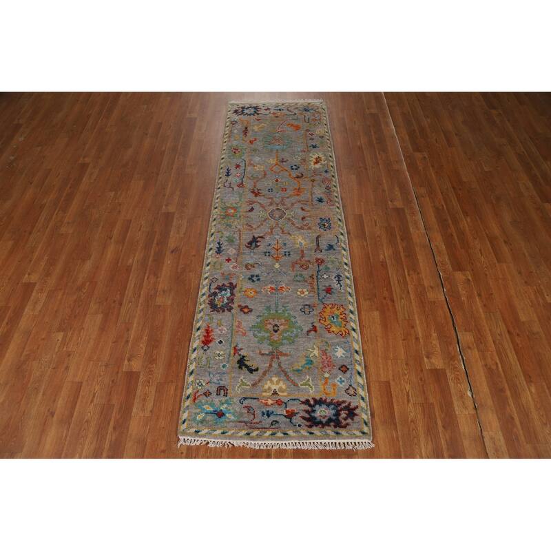All-Over Gray Oushak Indian Runner Rug Handmade Wool Carpet - 2'6"x 8'0"