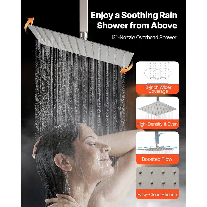 Brushed Nickel 3-Function Rainfall Shower System with Handheld Spray and Adjustable Side Shower - Brushed Nickel