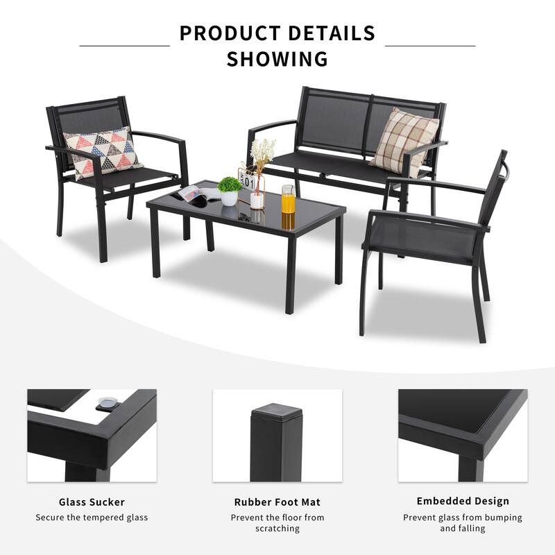Futzca 4-Piece Outdoor Patio Furniture Set, Textilene Bistro Patio Set