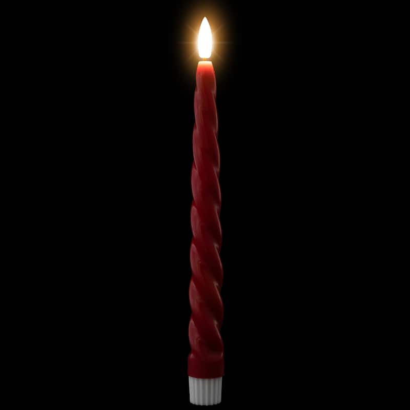 LED Flameless Flickering Taper Swirled Christmas Candles - 9.5" - Set of 2