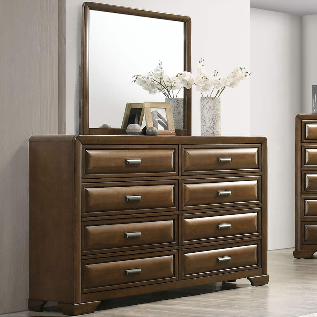 Furniture of America Collins 2-Piece Brown Solid Wood 8-Drawer Dresser and Mirror Set