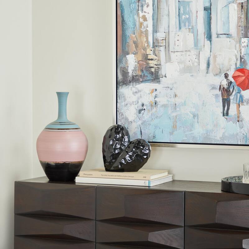 Gold, Black, Silver or White Porcelain Ceramic Dimensional Angled Origami Inspired Heart Decorative Sculpture - Black