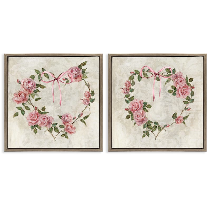 Stupell Heart Shaped Wreaths Framed Floater Canvas Wall Art Design By Sally Swatland (Set of 2) - 18 x 18 - Brown