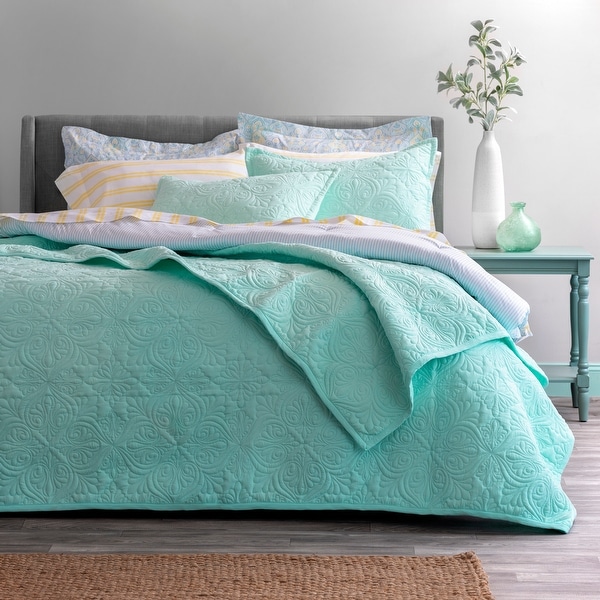 Martha Stewart Everyday Everlyn Solid 3 Piece Quilt Set - Aqua - Queen