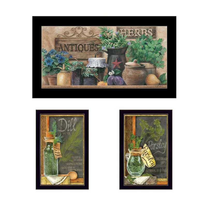 Trendy Decor 4U "Antiques & Herbs" Printed Framed Wall Art by Ed Wargo - Black - 8.5 x 12.25