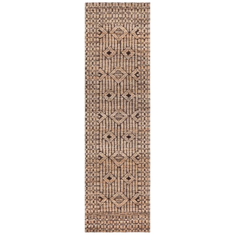SAFAVIEH Flatweave Natural Dilfuza Fiber Farmhouse Hemp Rug - 2'3" x 8' Runner - Natural/Black