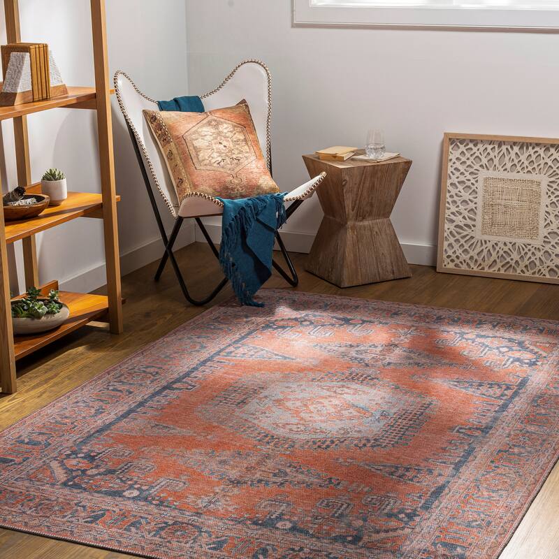 Livabliss Vargas Persian Medallion Printed Machine Washable Area Rug - Orange/Blue - 9' 3" x 12'