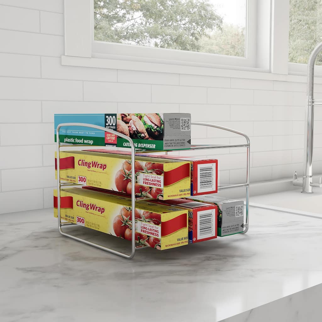 Kitchen Wrap Storage Rack-3 Tier Pantry Organizer for Foil, Plastic Bags, Cabinet Organization by Lavish Home