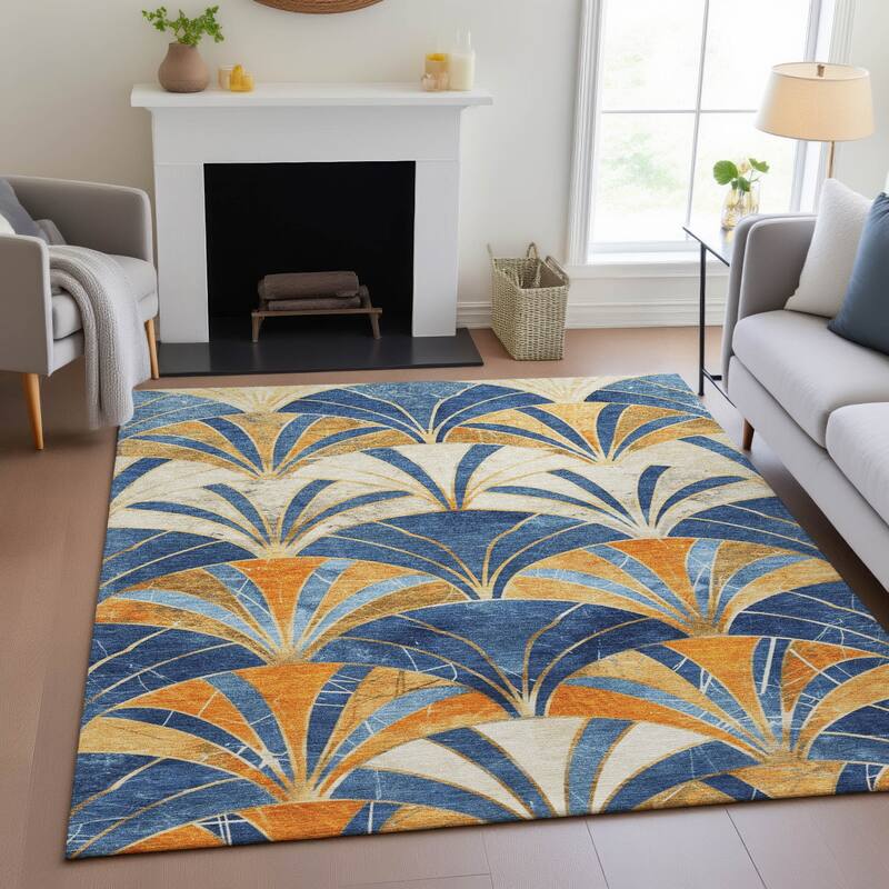 Machine Washable Indoor/Outdoor Geo Mosaic Chantille Rug