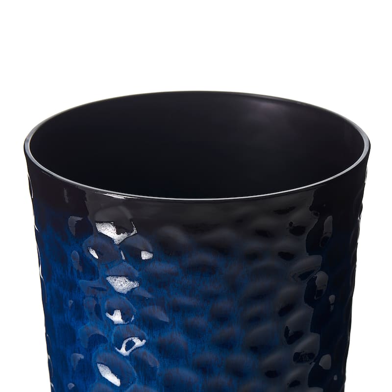 Glitzhome 31" H Oversized Tall Planter Honeycomb Textured Gradient Cobalt Blue Garden Plant Pots with Drainage Holes (Set of 2)