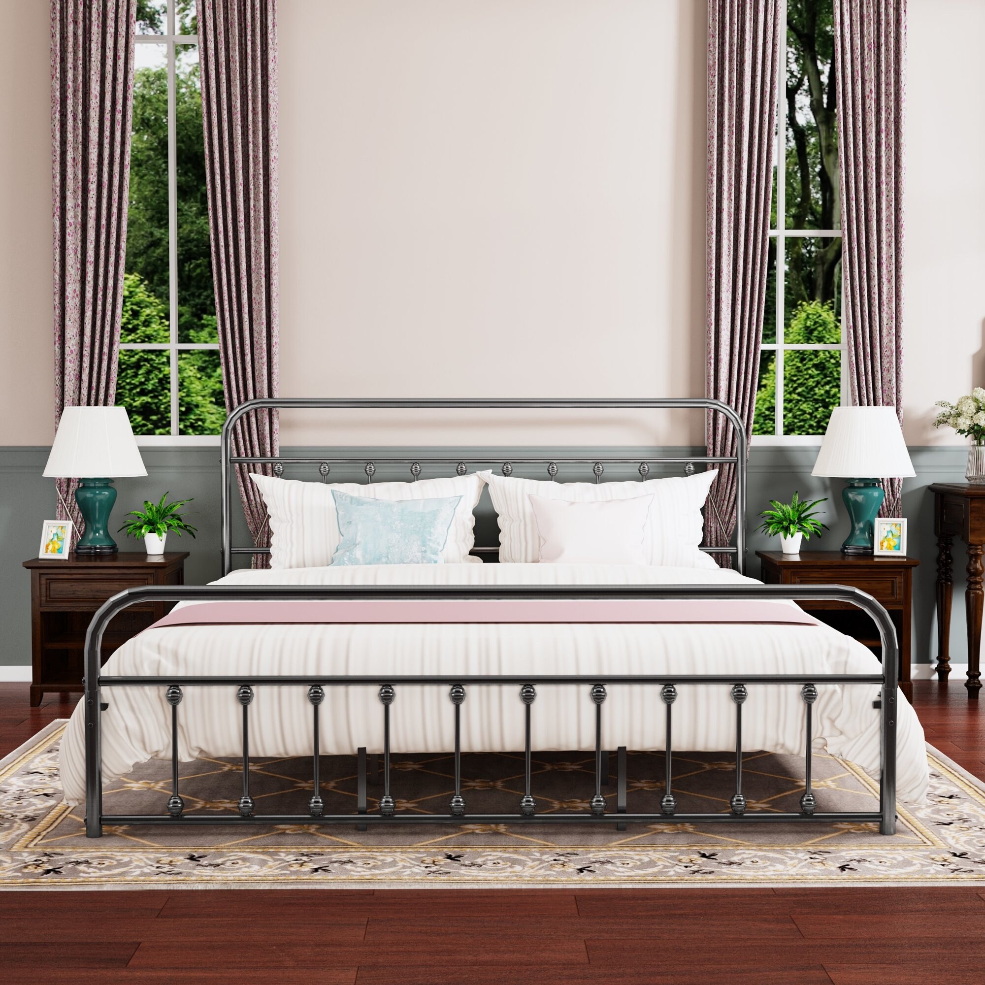 Alazyhome Simple Vintage Metal Platform Bed Frame Easy Assembly