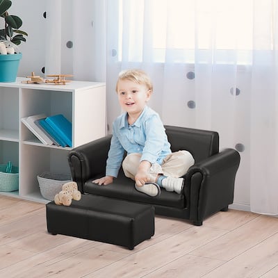 Qaba Kids Sofa Set with Footstool for Toddlers and Babies, Black