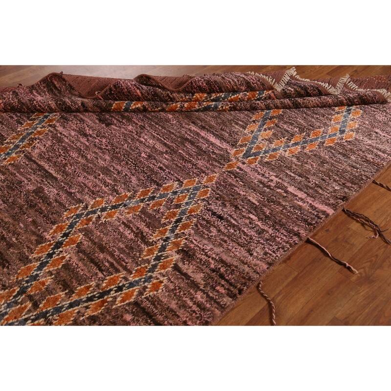 Hand Knotted Oriental 100% Wool Carpet Modern Tribal Pink Moroccan Area Rug - 8' 0'' X 5' 9''