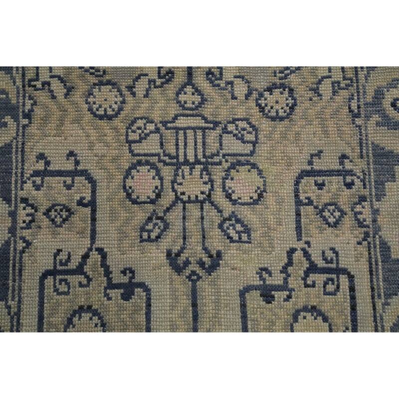 Hand Knotted Oriental 100% Wool Carpet Transitional All-Over Beige & Ivories Oushak Runner Rug - 12' 4'' X 2' 9''