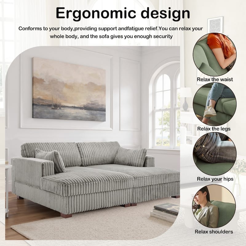 Sophia 84" W Plush Corduroy Chaise Lounge Modular Sectional Sofa