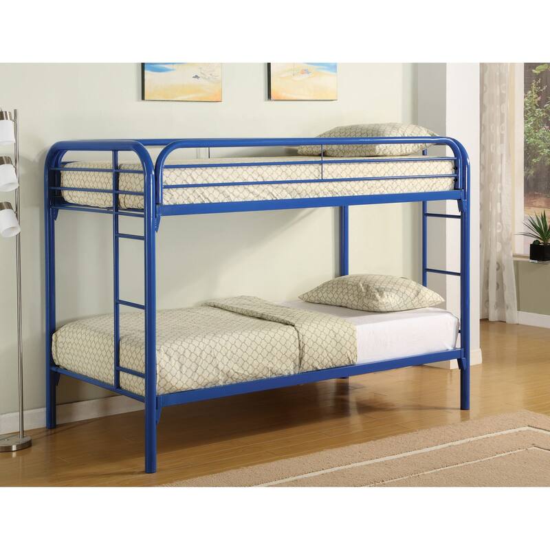 Simply Design Twin Over Twin Bunk Bed with Built-In Ladders, Blue