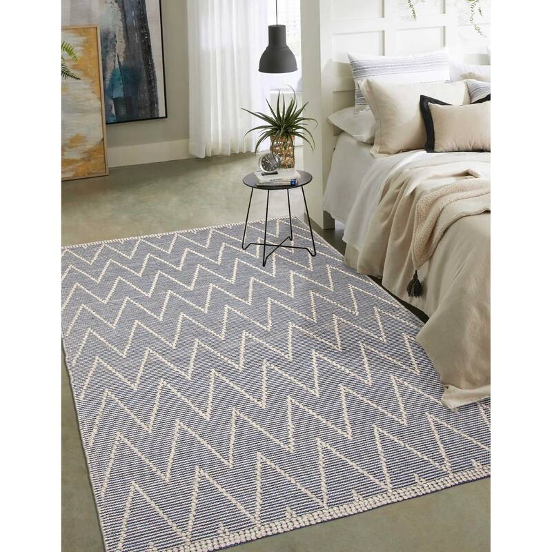 ECARPETGALLERY Braid weave Sienna Navy Wool Rug - 5'0 x 8'0