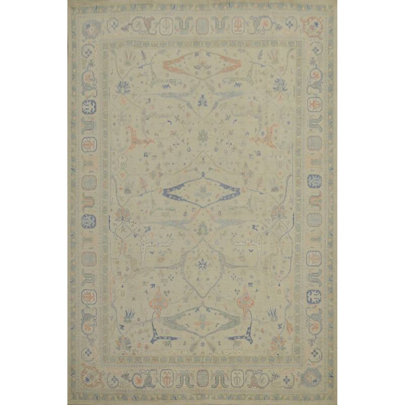Hand Knotted Oriental 100% Wool Carpet Traditional All-Over Beige & Ivories Ziegler Area Rug - 9' 11'' X 8' 1''