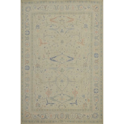 Hand Knotted Oriental 100% Wool Carpet Traditional All-Over Beige & Ivories Ziegler Area Rug - 9' 11'' X 8' 1''