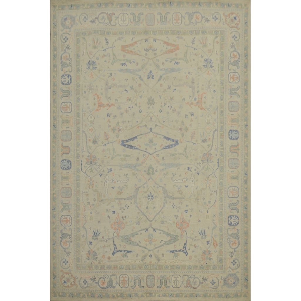 Hand Knotted Oriental 100% Wool Carpet Traditional All-Over Beige & Ivories Ziegler Area Rug - 9' 11'' X 8' 1''
