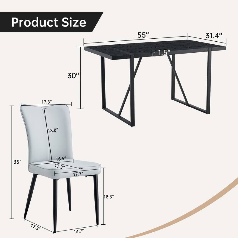 Kitchen Dining Table Set for 4-6 People, Rectangular Wooden Table with Faux Leather Dining Chairs