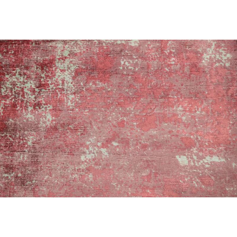 Hand Knotted Oriental Viscose Silk Carpet Modern Abstract Pink Abstract Area Rug - 8' 0'' X 5' 5''