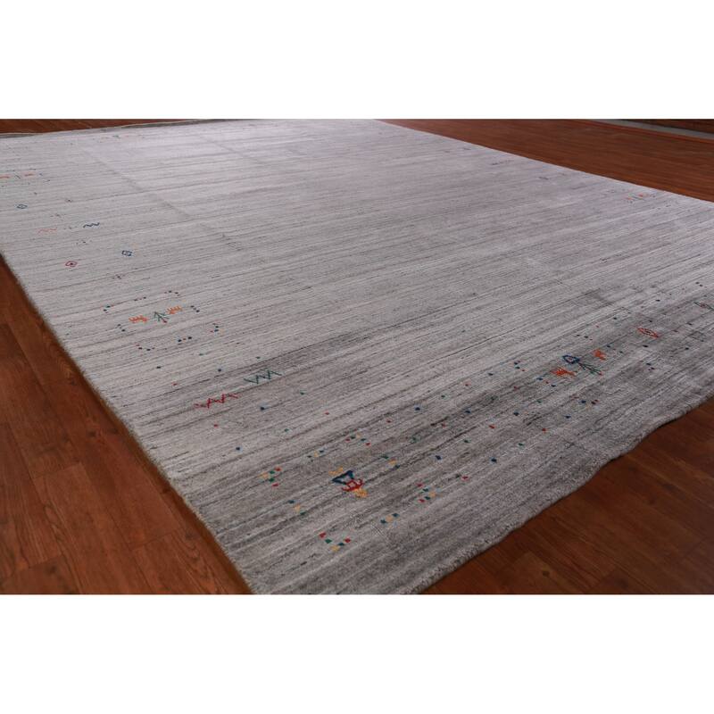 Hand Knotted Oriental 100% Wool Carpet Tribal Tribal Greys & Charcoal Gabbeh Area Rug - 12' 2'' X 9' 2''
