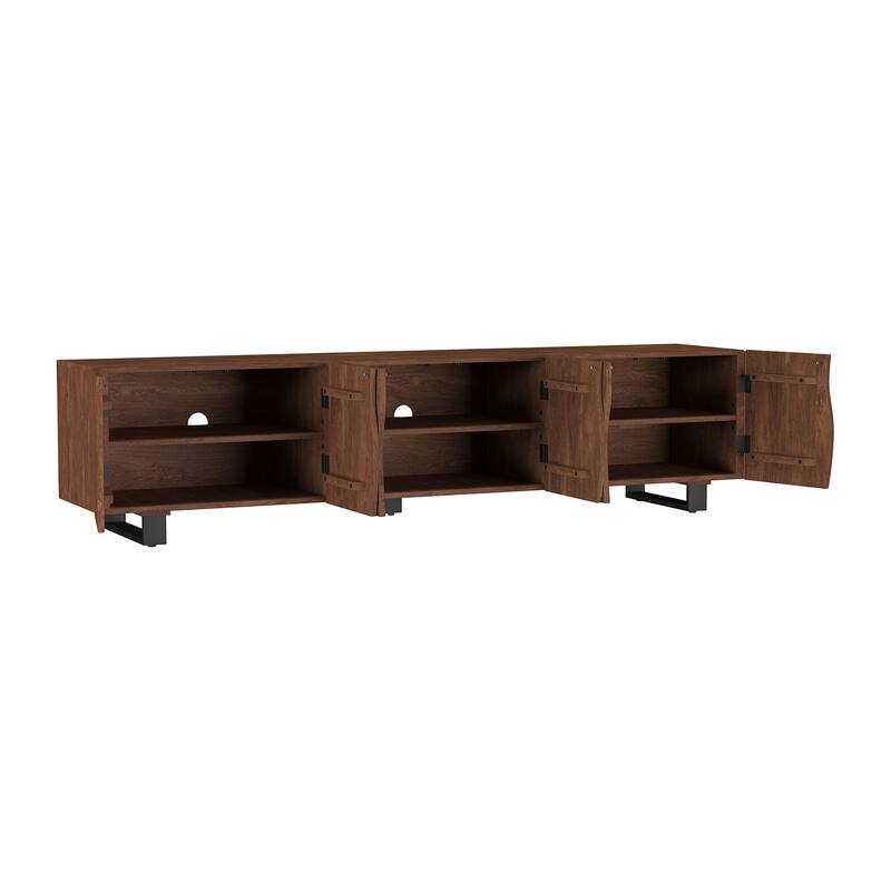 Wood TV Stand Media Console with Metal Legs in Mango Brown