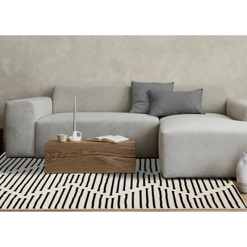 Forte Black White Stripes Area Rug