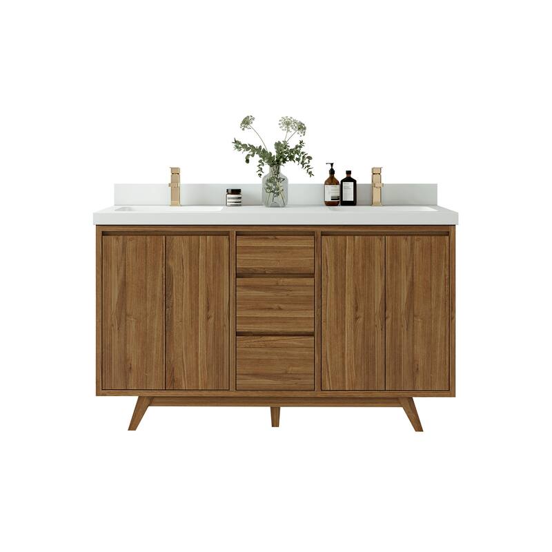 Willow Collections 60 in. W x 22 in. D Madison Teak Double Sink Bathroom Vanity with Countertop