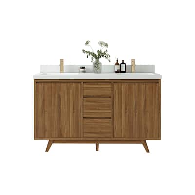 Willow Collections 60 in. W x 22 in. D Madison Teak Double Sink Bathroom Vanity with Countertop