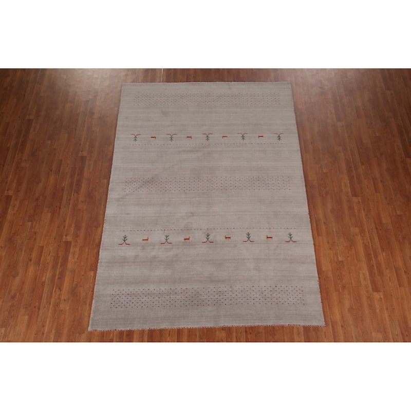 Tribal Gabbeh Indian Area Rug Handmade Wool Carpet - 6'8"x 9'7"