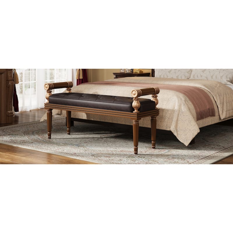 Christopher Knight Home - Mid-Century PU Leather Upholstered Bench with Button-Tufted Seat & Solid Wood Frame - 50"W