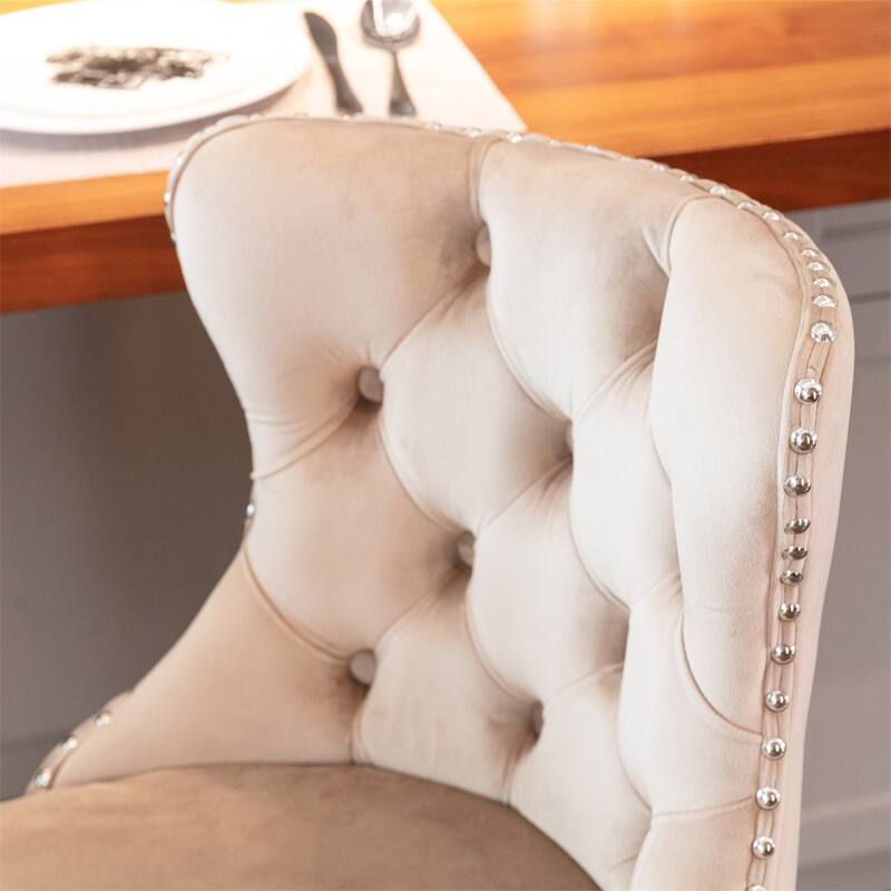 2 Piece Adjustable Swivel Velvet Upholstered Barstool with Chrome Base