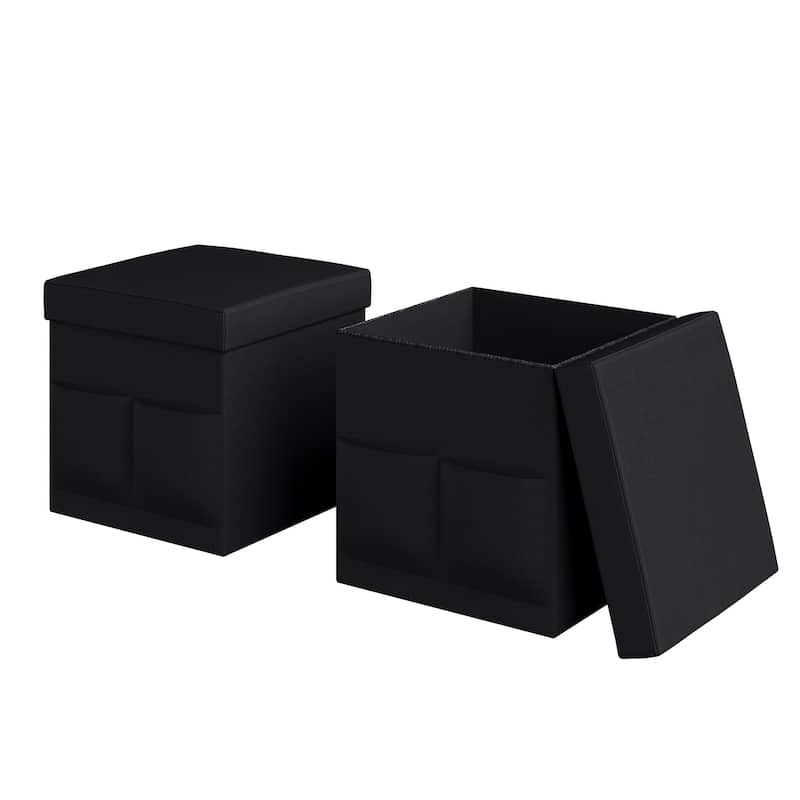 Lavish Home 15 Inch Tuffted Folding Foot Rest Storage Ottoman, Set of 2
