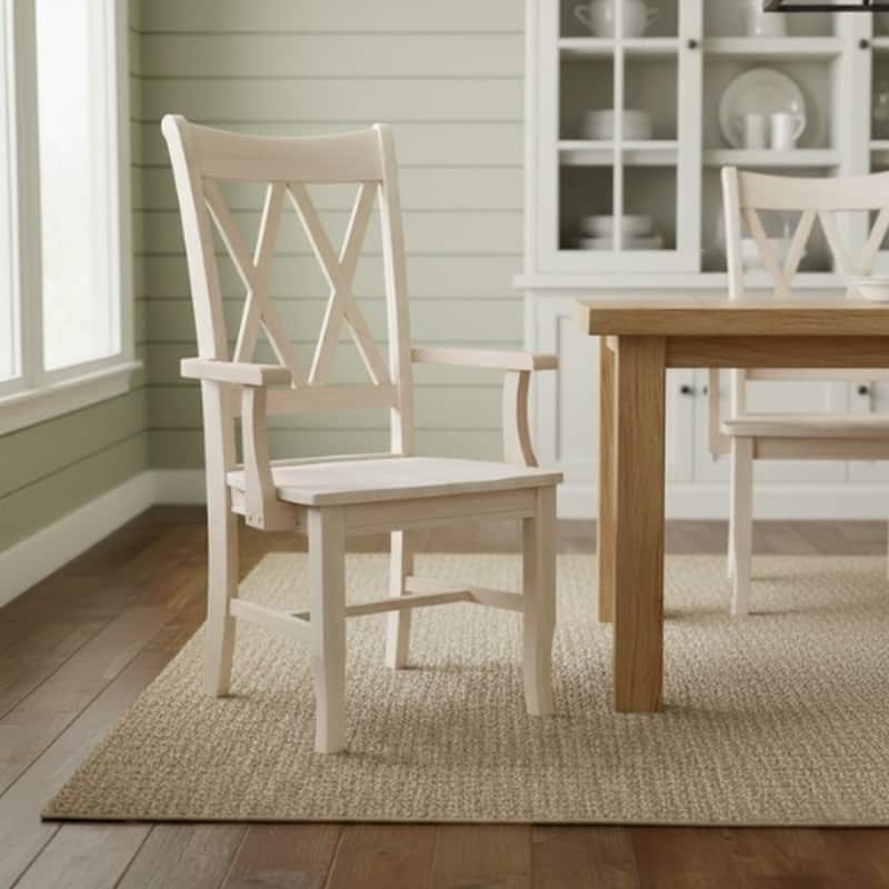 Solid Wood Double X-Back Dining Chair with Arms