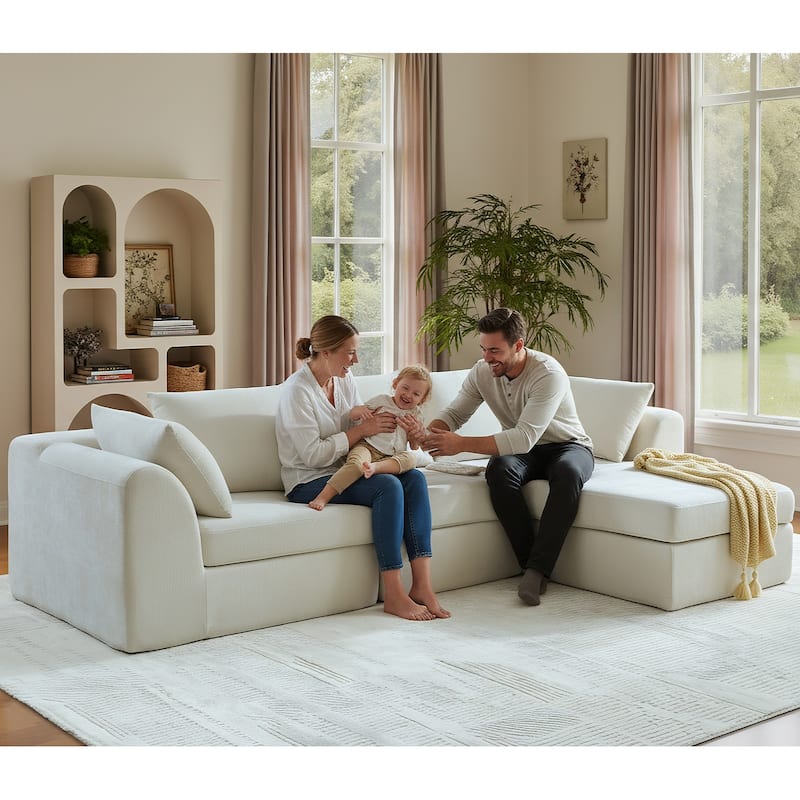 118 inch Oversized 3 Seater Deep Seat L-Shaped Sectional Couches Cloud Chenille Modular Boneless Sofa with Movable Ottoman