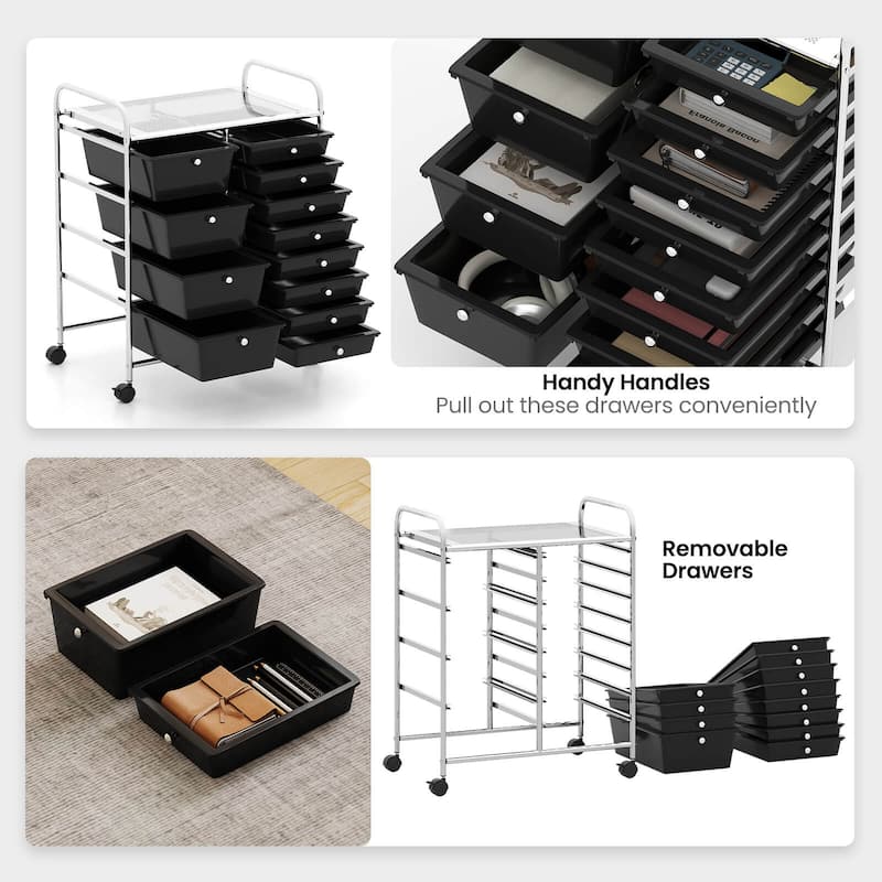 Costway 15 Drawer Rolling Storage Cart Tools Scrapbook Paper Office - See Details