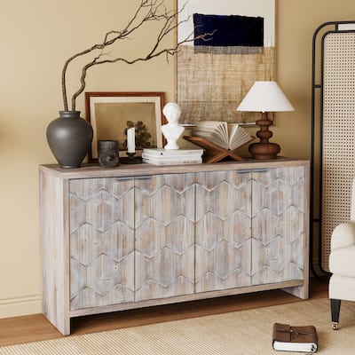 Wooden 4-Door Sideboard with Antique Finish, Ideal for Living Room, Kitchen, or Office Storage