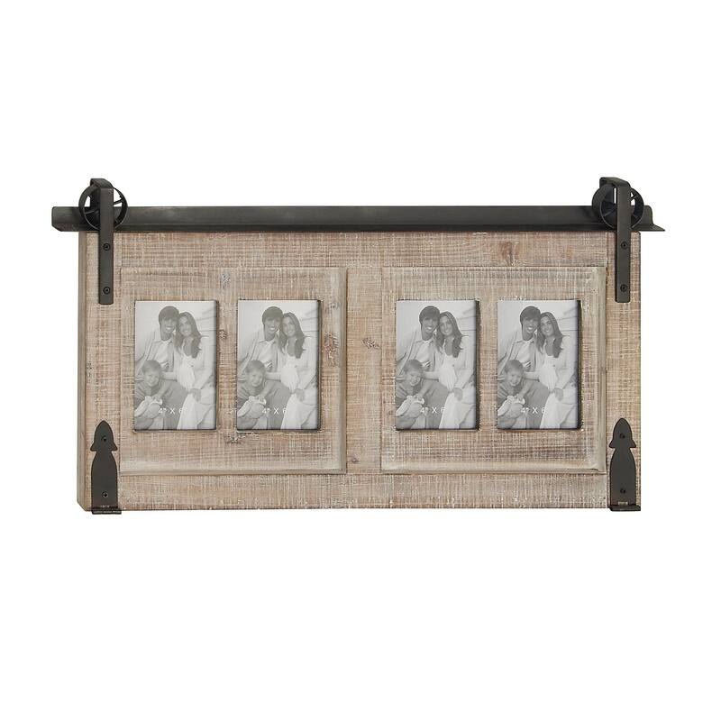 Wooden 4 Slot Wall Photo Frame with Metal Accent - Brown - Roche River Decor