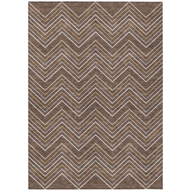 Machine Washable Indoor/ Outdoor Modern Chevron Chantille Rug