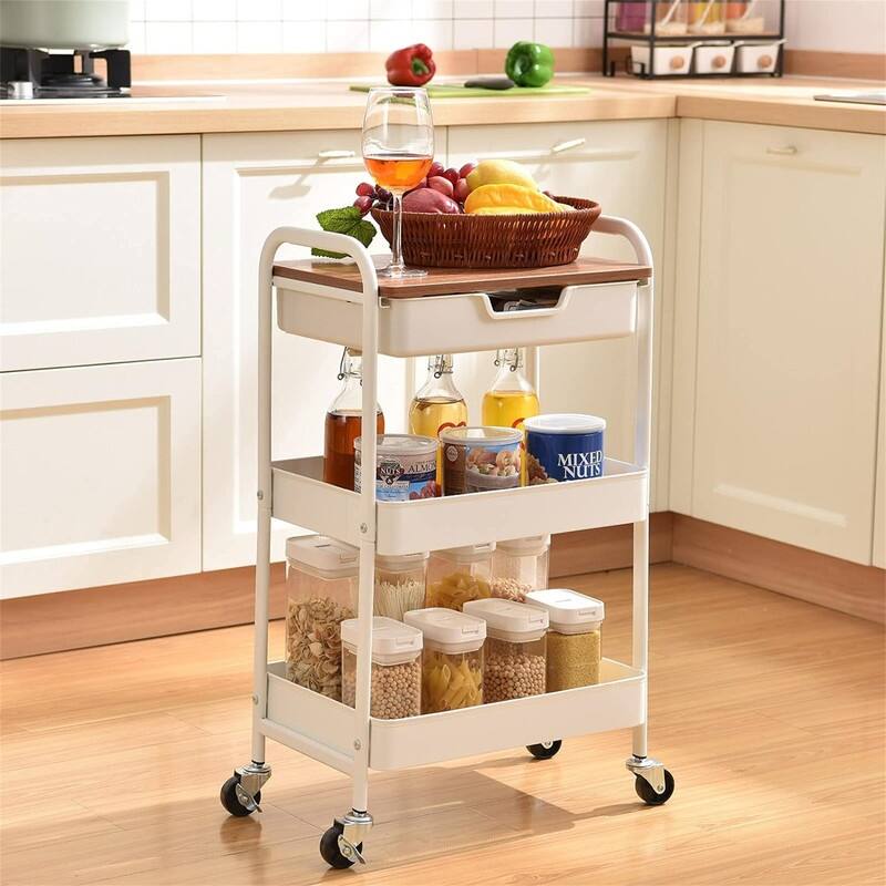 3-Tier Utility Rolling Cart - 11.8"D x 18.5"W x 30.3"H