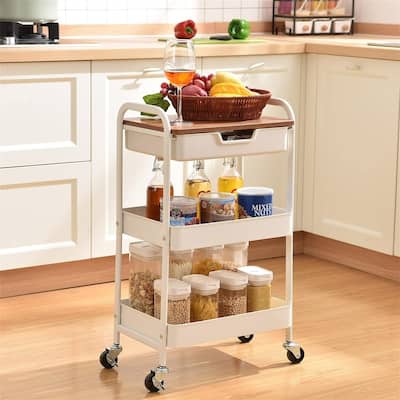 3-Tier Utility Rolling Cart - 11.8"D x 18.5"W x 30.3"H