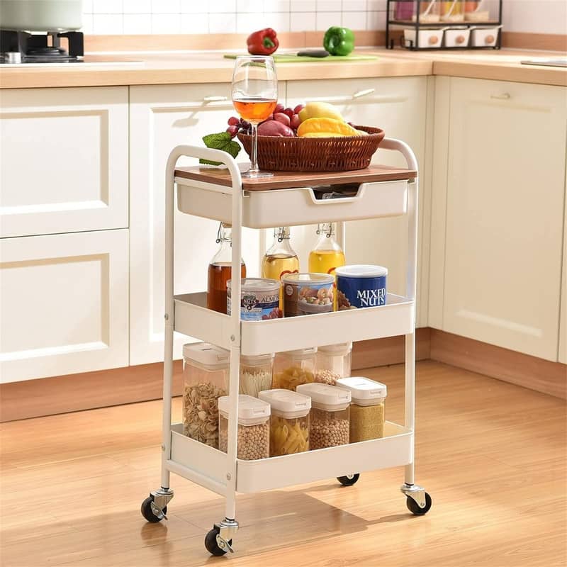 3-Tier Utility Rolling Cart - 11.8"D x 18.5"W x 30.3"H