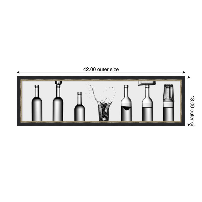 bottles game by Valeriy Kasmasov Wood Framed Wall Art Print - Black - 42 x 13 in