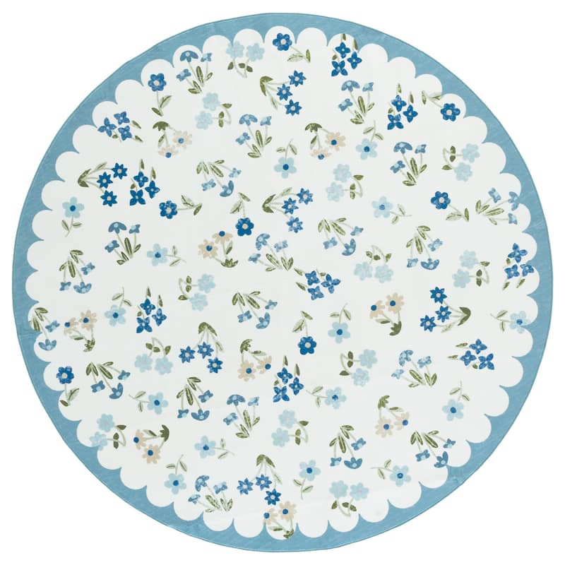 Martha Stewart Deshka Machine Washable & Slip Resistant Rug - 6' Round - Ivory/Light Blue