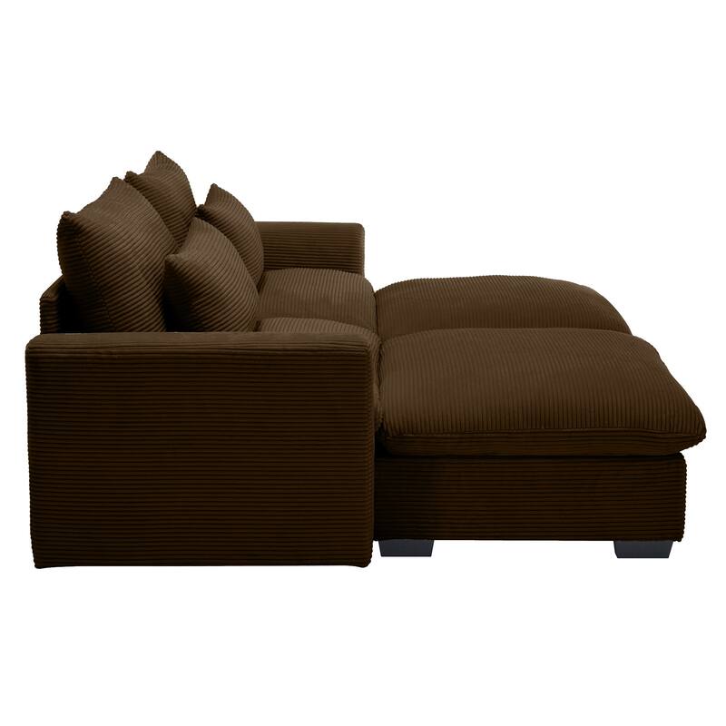 Corduroy Loveseat Sofa Couch with Storage Ottomans, Modern Sectional 2 Seater Sofa with Deep Seat, Pillows for Small Spaces